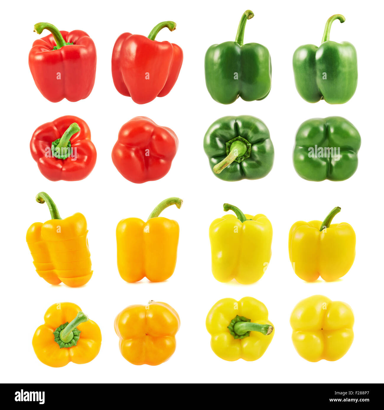 Sweet bell pepper set of four different colors and foreshortenings