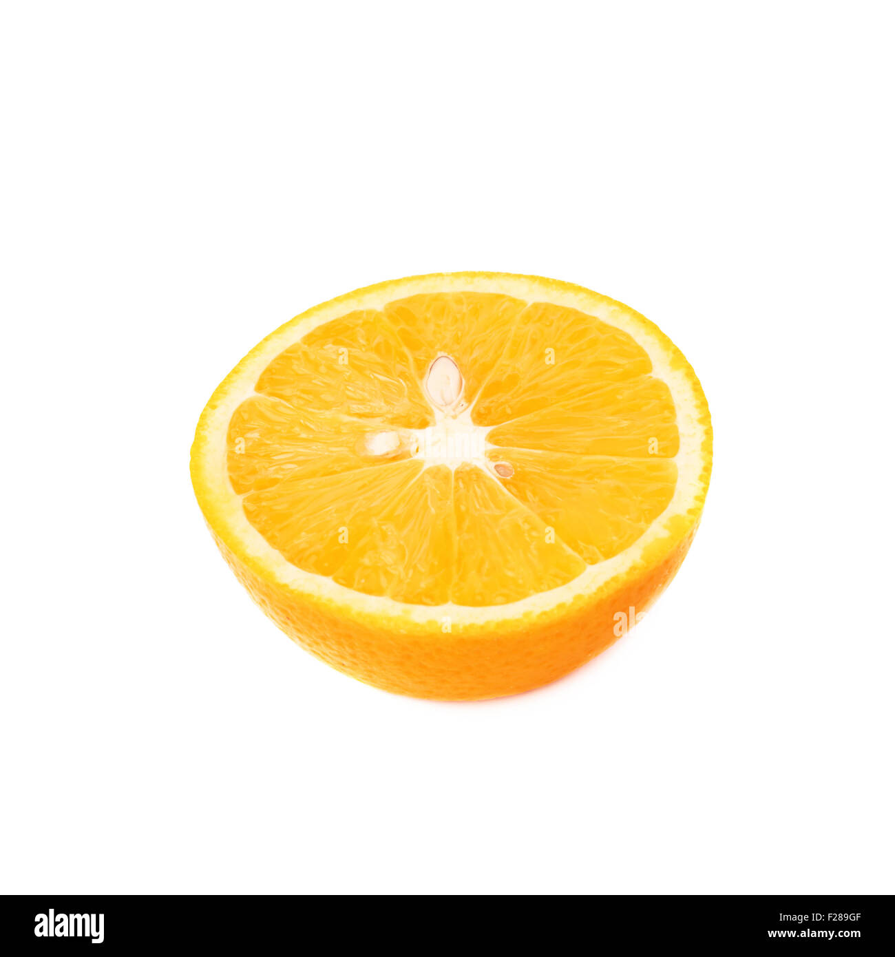 Single ripe orange cut in half isolated over the white background Stock ...