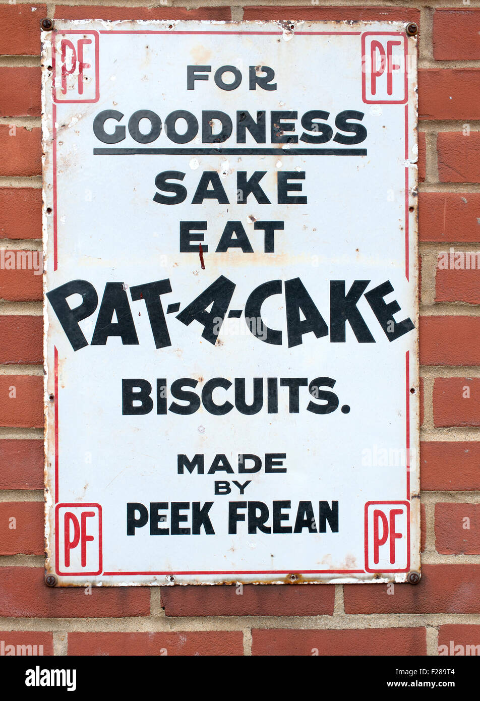 Peek Frean vintage metal advertisement for Pat-a-Cake biscuits. Stock Photo
