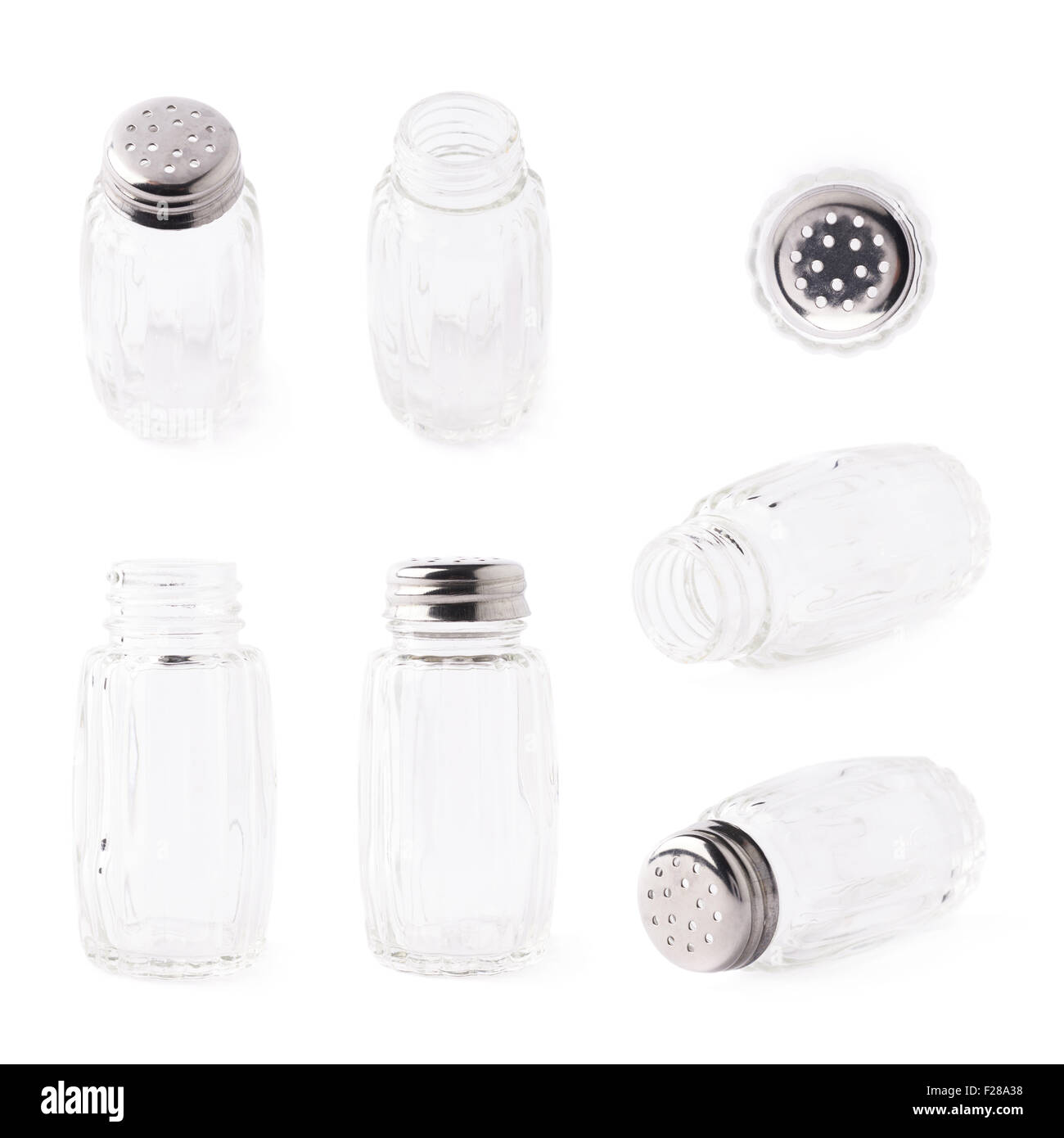 Empty glass salt bottle isolated over the white background, set of ...