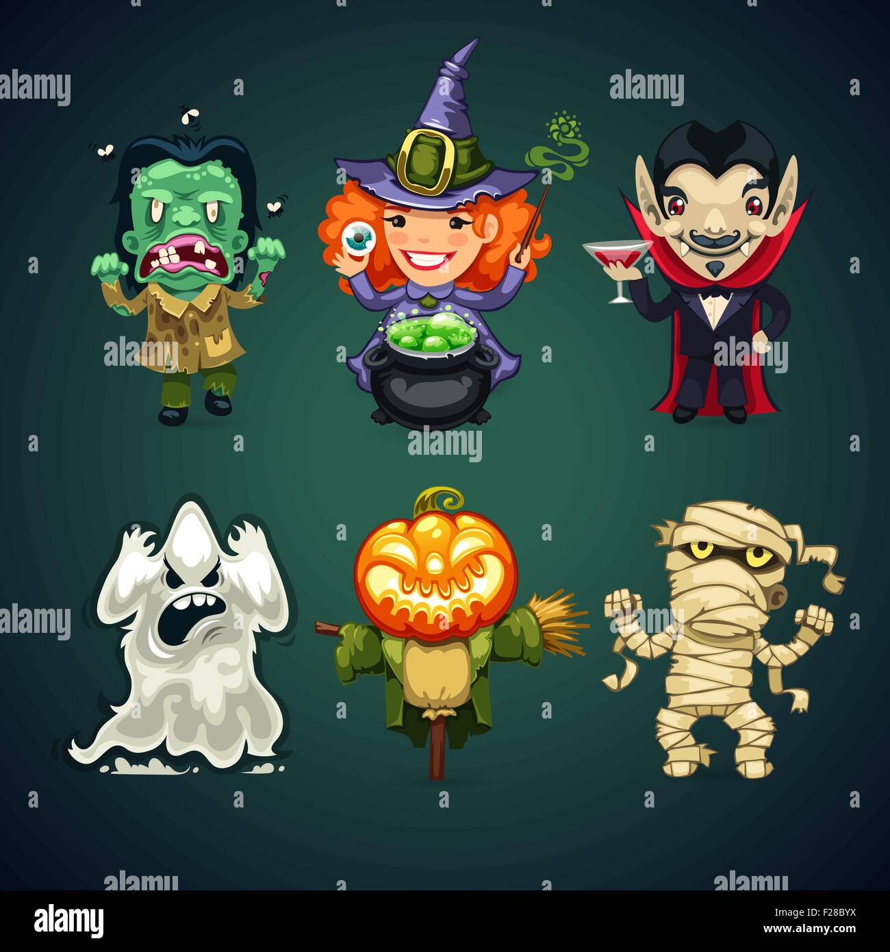 Set of Vector Cartoon Halloween Characters Stock Vector Image & Art - Alamy