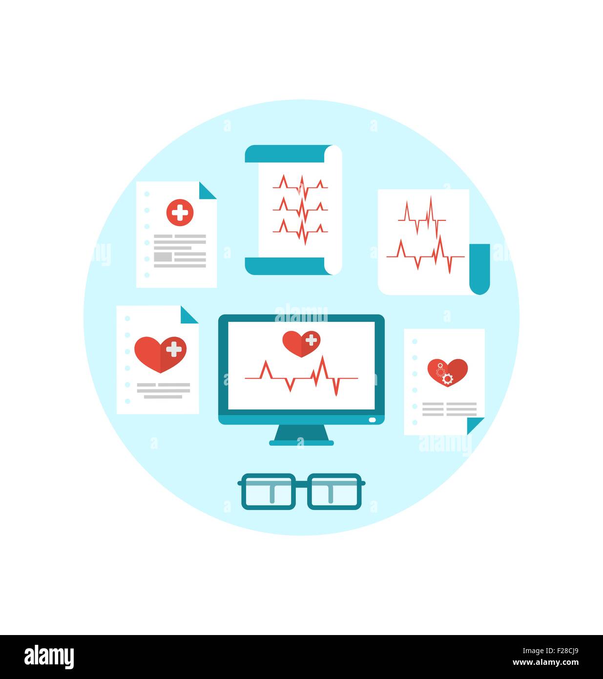 Set modern flat medical icons with paper documents with electroc Stock ...