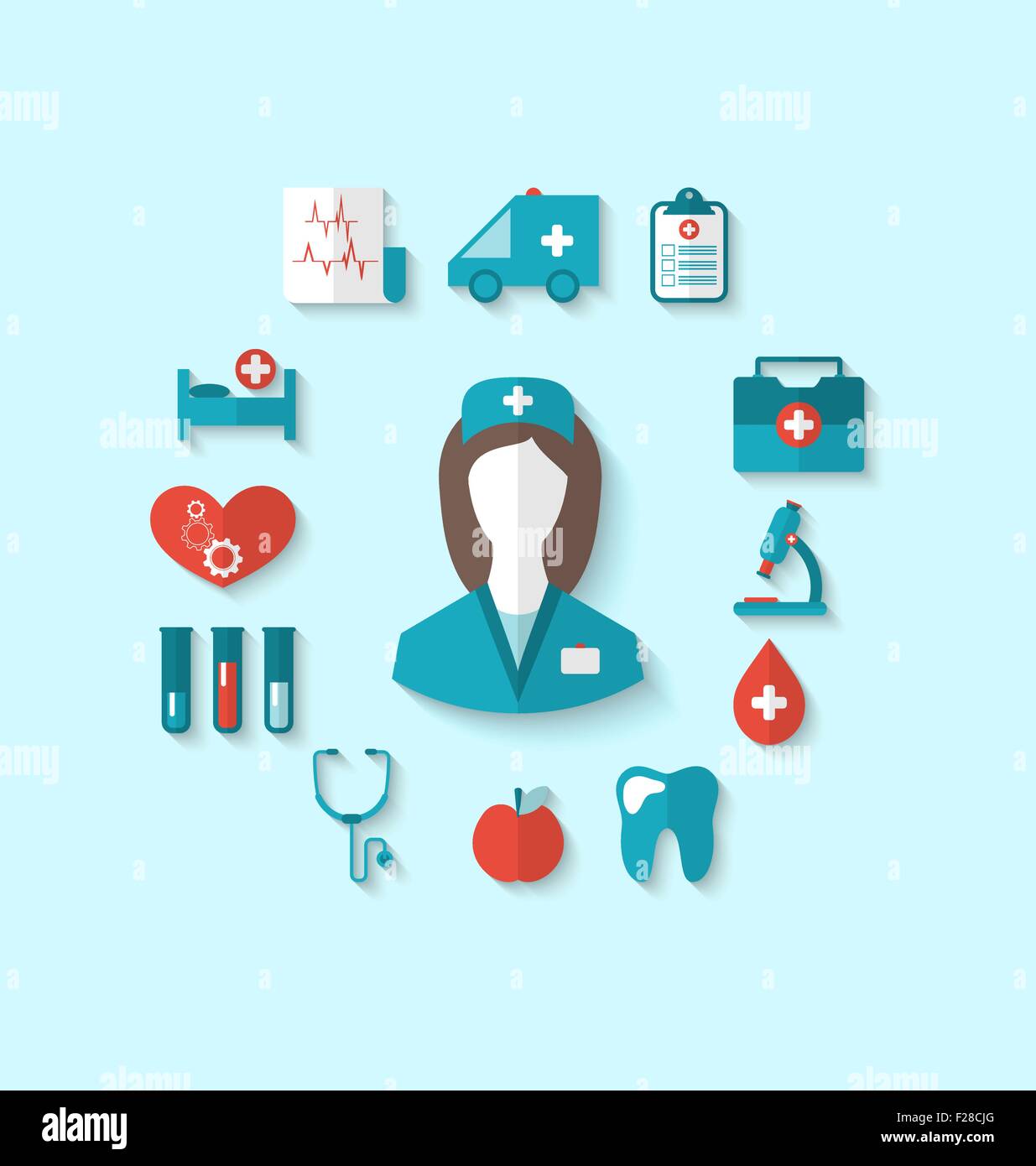 Set modern flat icons of nurse and medical objects, simple style Stock ...