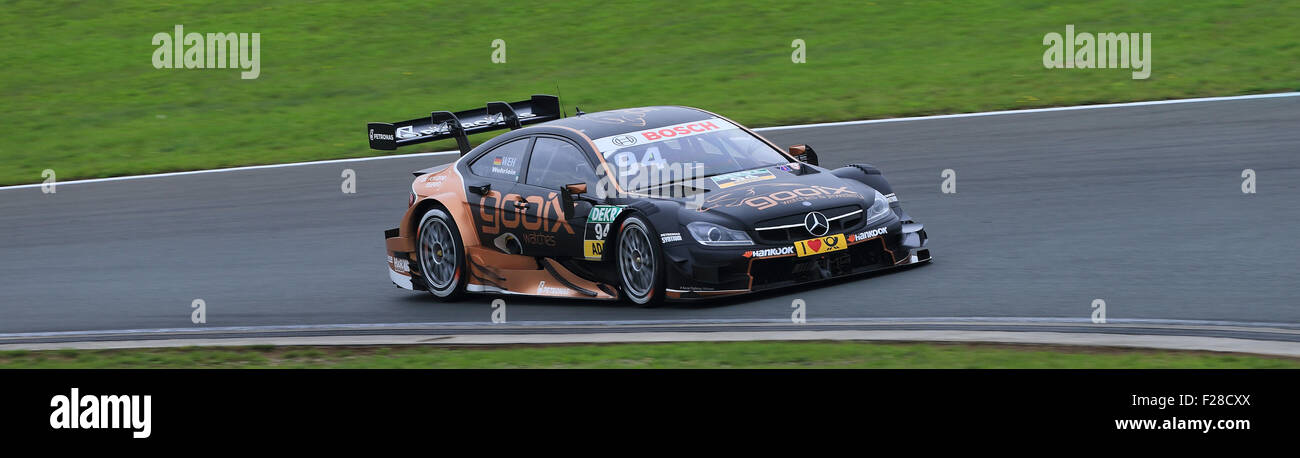 Oschersleben, Germany. 13th Sep, 2015. Pascal Wehrlein with his Mercedes racing car in action during the 'Deutsche Tourenwagen Masters, DTM', German Touring Car Masters, at the Metropolis-Arena race course in Oschersleben, Germany, 13 September 2015. Photo: Jens Wolf/dpa/Alamy Live News Stock Photo