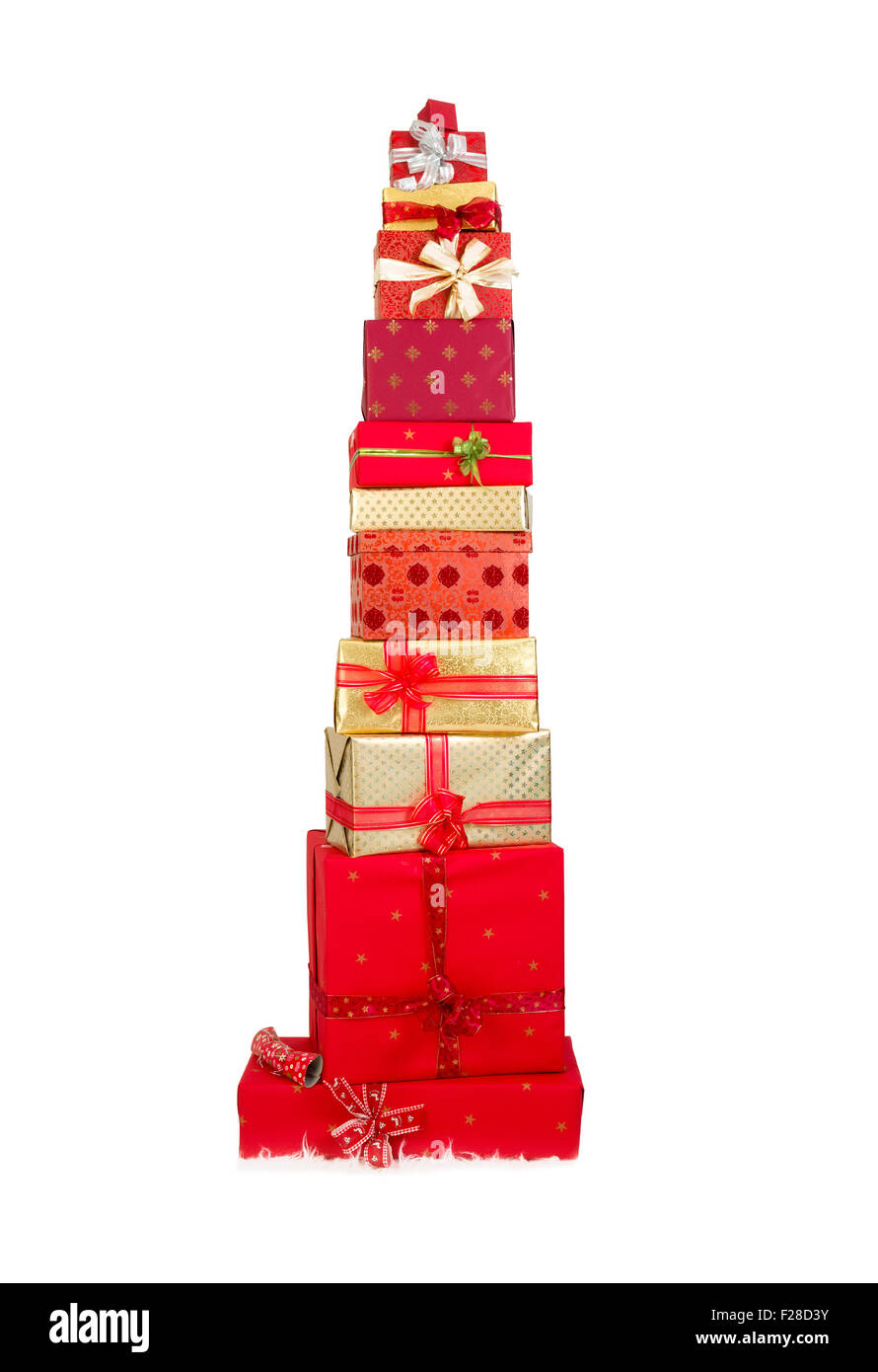 Beautiful stack of christmas presents with ribbons and bows Stock Photo