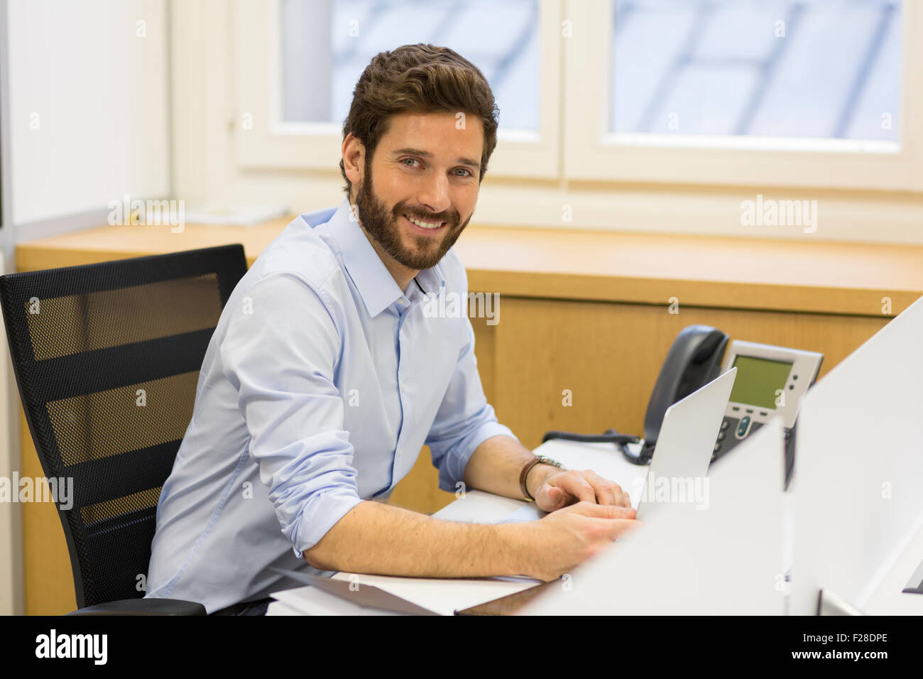 Portrait of bearded business man working at the office Stock Photo
