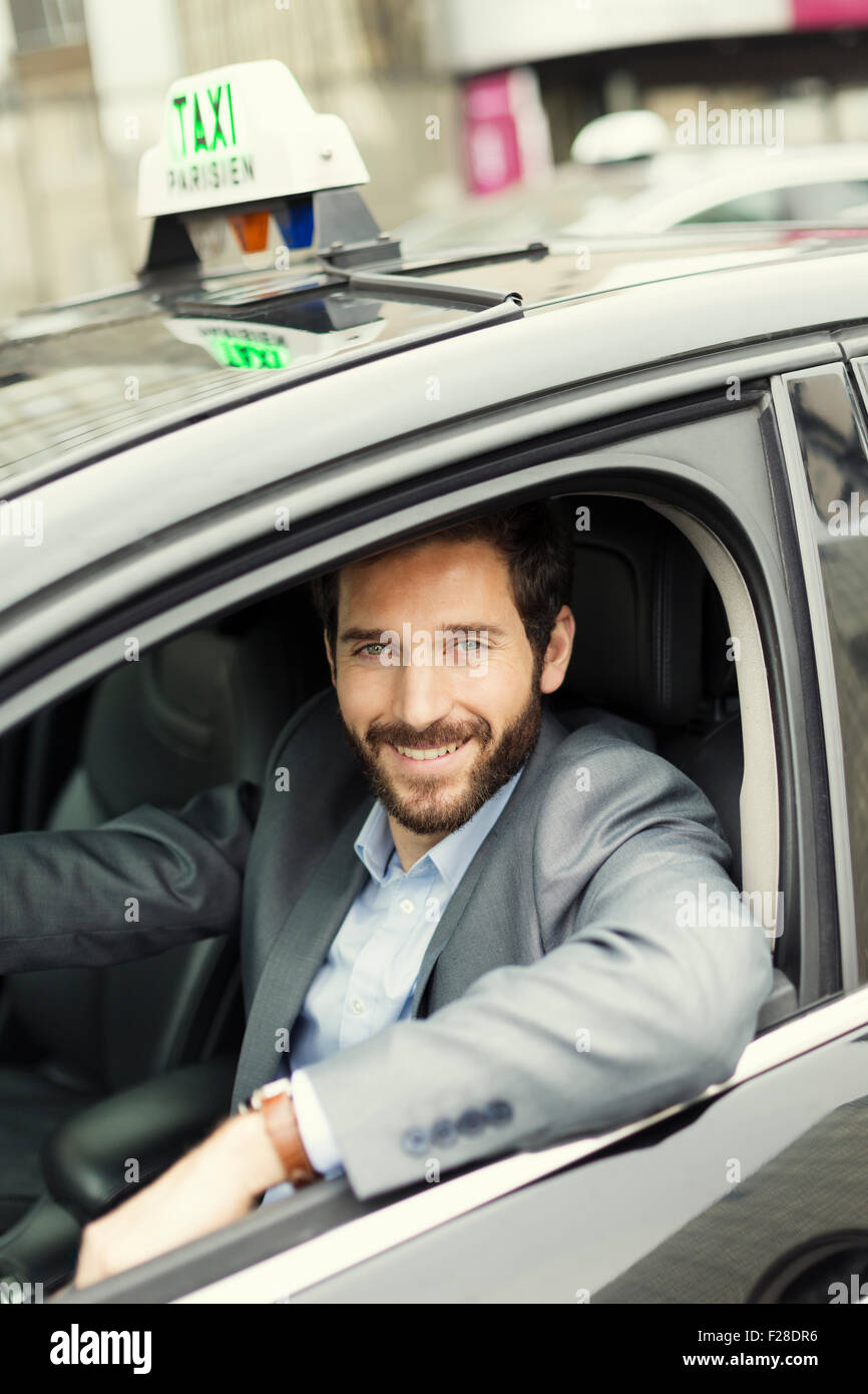 Portrait of French Parisian taxi driver Stock Photo
