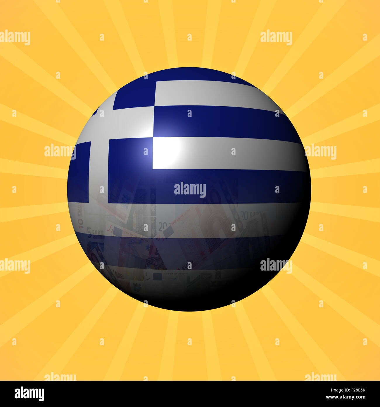 Greece flag euros sphere on sunburst illustration Stock Photo