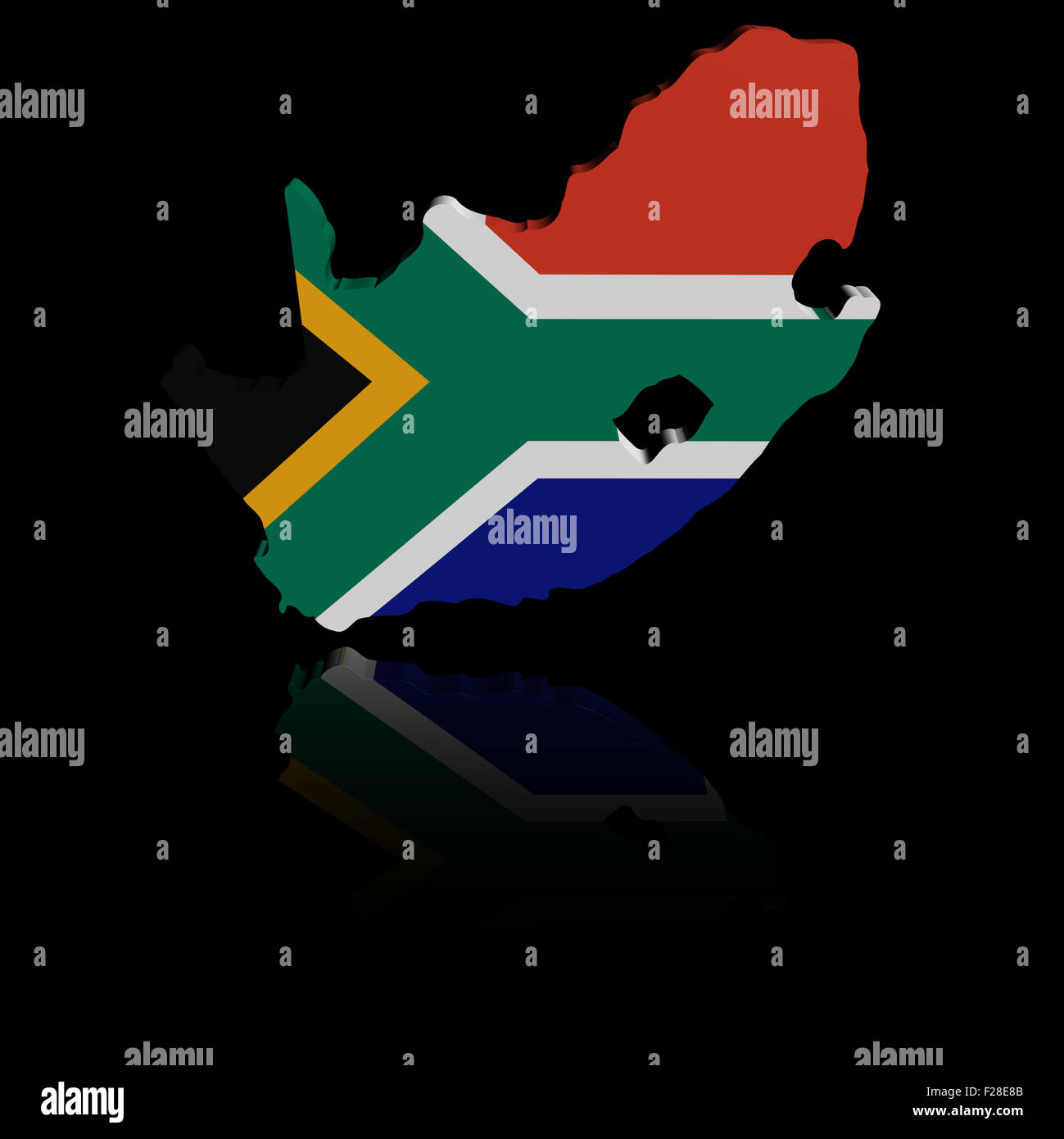 South Africa map flag with reflection illustration Stock Photo