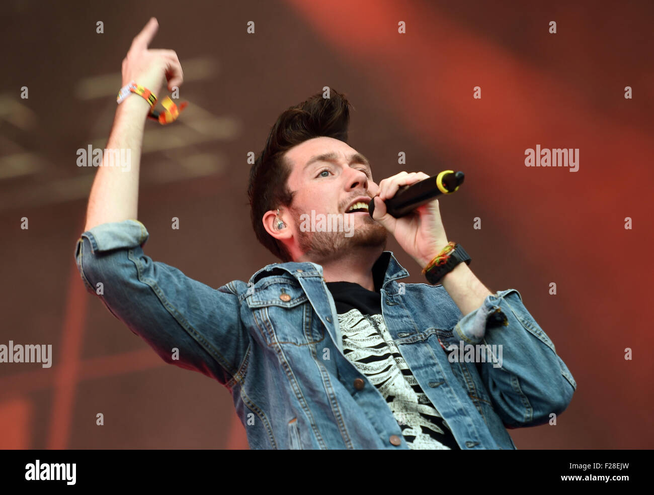 Berlin, Germany. 12th Sep, 2015. Singer Daniel 'Dan' Campbell Smith of British  band Bastille performs on stage during the Lollapalooza music festival on  the former Tempelhof airport in Berlin, Germany, 12 September