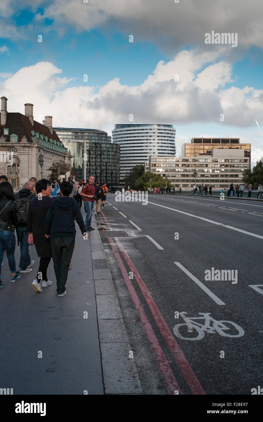 Cycle lane Westminster bridge pre safety barriers Stock Photo