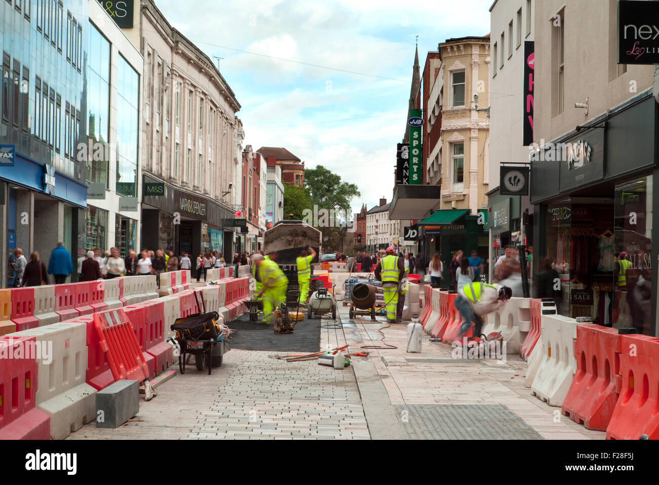 Fishergate, Preston City Centre, Lancashire, UK _ Shoppers, Shops, Shopping in the Main Street and thoroughfare. Stock Photo