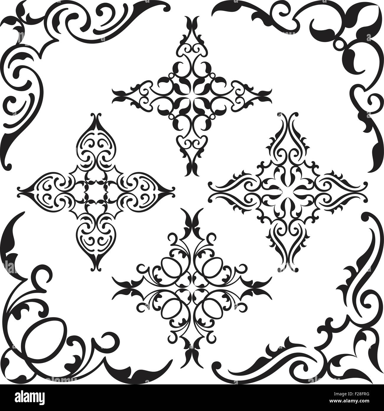 Baroque set of corner elements isolated on white Stock Vector Image ...