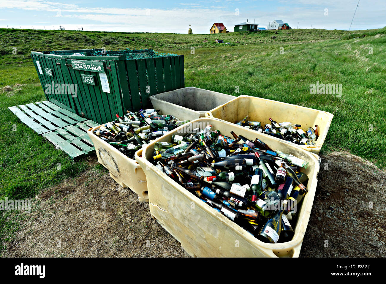 Recycling depot, Flatey Island, Iceland, Europe. Stock Photo
