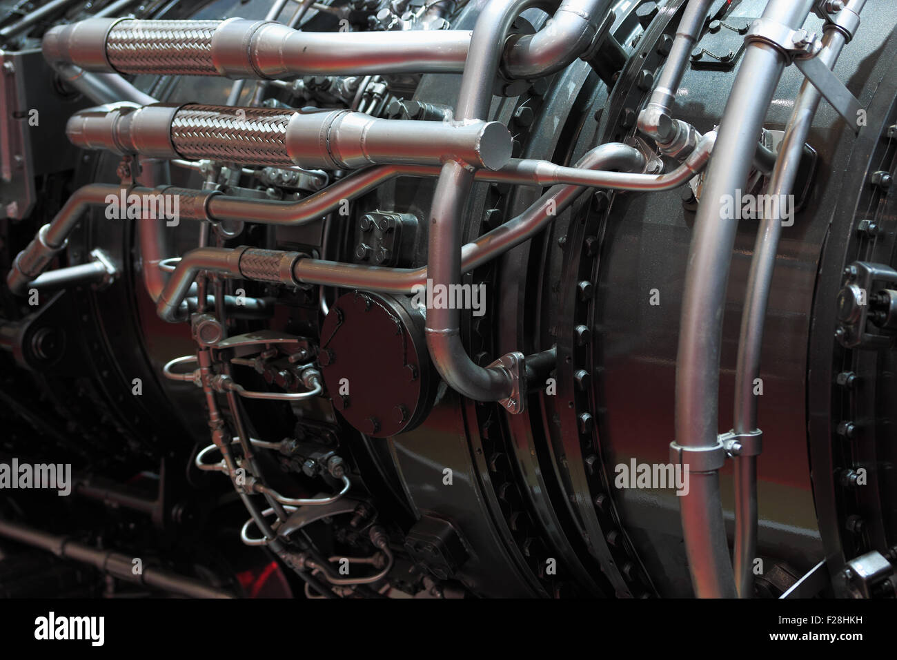 Detail view of the gas turbine engine. Stock Photo
