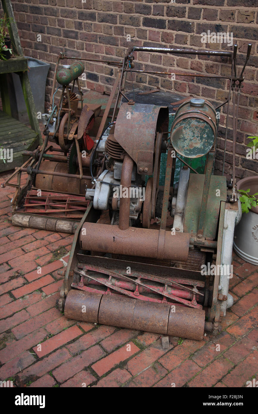 Antique lawnmowers, Standen house and garden, National Trust property, East Grinstead, Sussex, England, UK Stock Photo