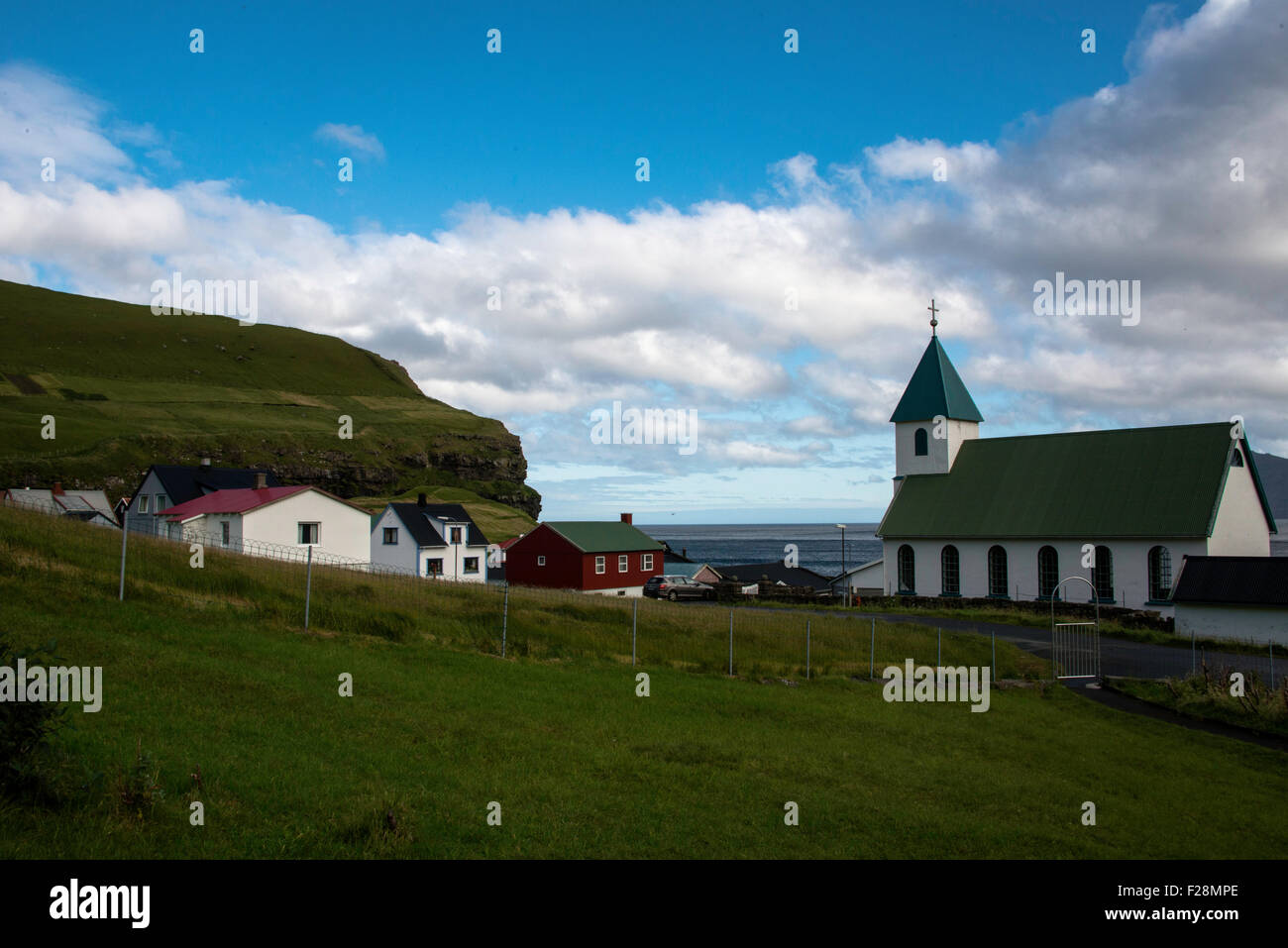 Gjógv church at Streymoy Faroe Island Stock Photo