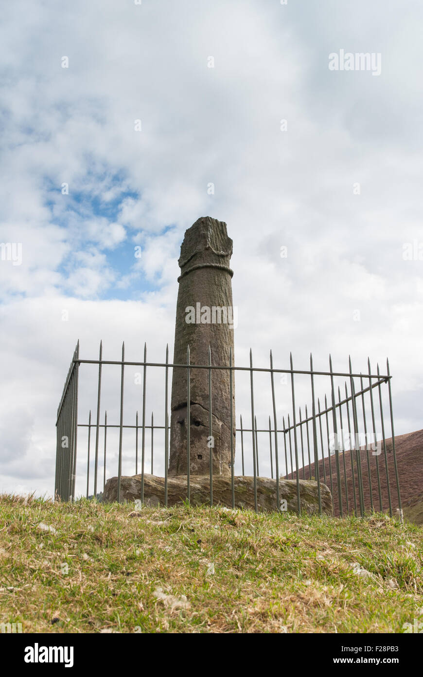 Eliseg's Pillar or Croes Elisedd erected in the 9th century by Prince Cyngen ap Cadell of Powys near to Valle Crucis Abbey Llangollen Wales Stock Photo