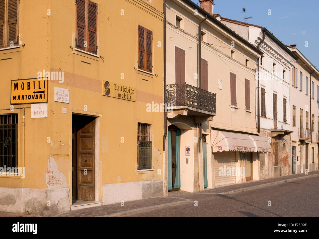 Houses along the street, Mantua province, Lombardy, Italy