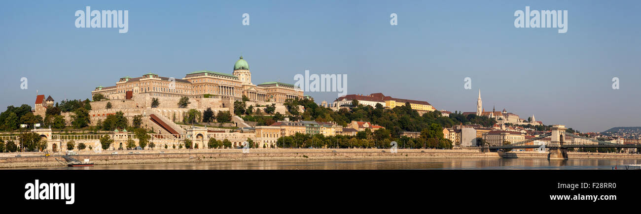 A panoramic view of Budapest taking in sights including Buda Castle ...