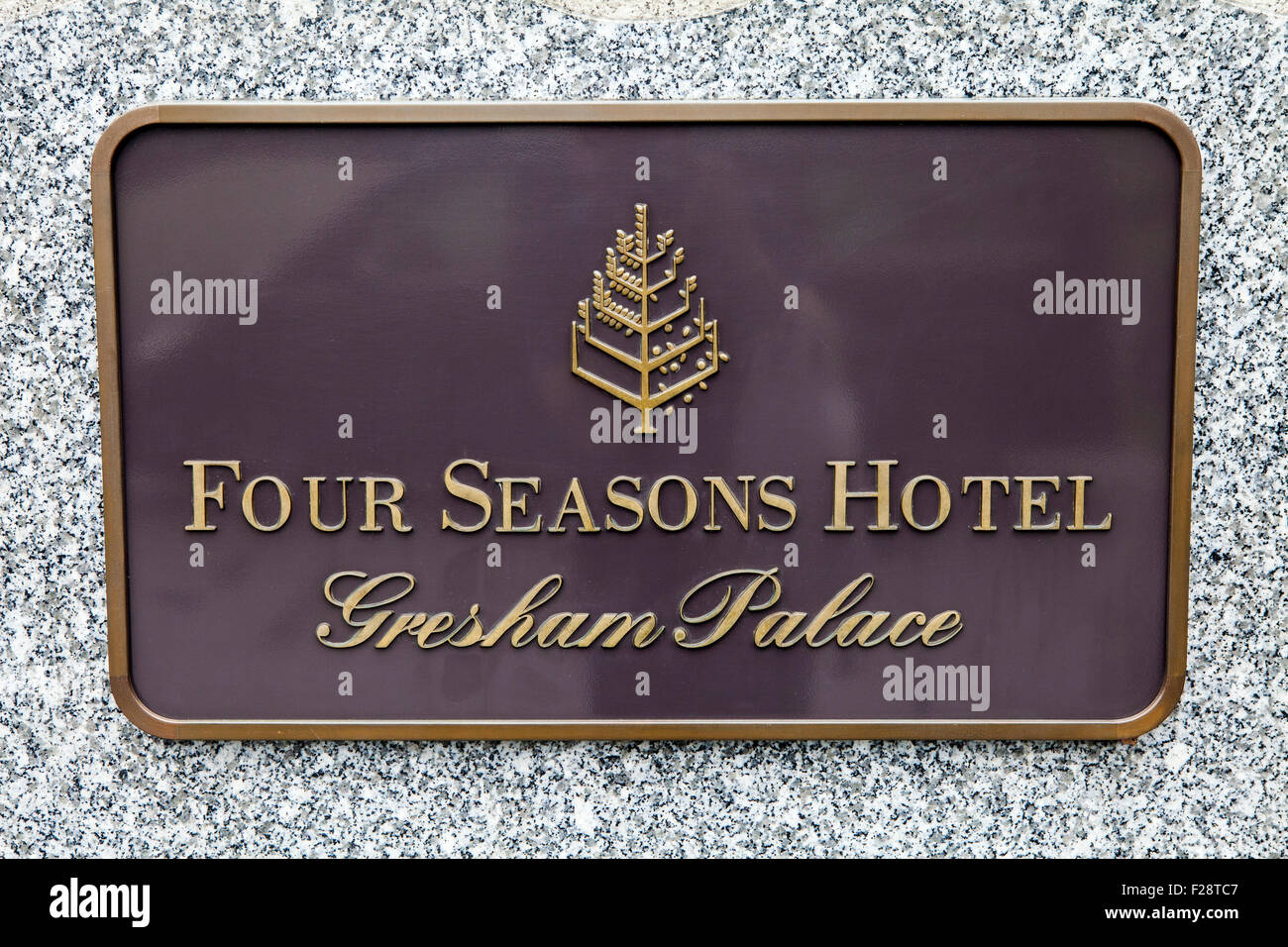 BUDAPEST, HUNGARY - AUGUST 19TH 2015: The sign for the luxury Four Seasons Hotel in Budapest, on the 19th August 2015. Stock Photo