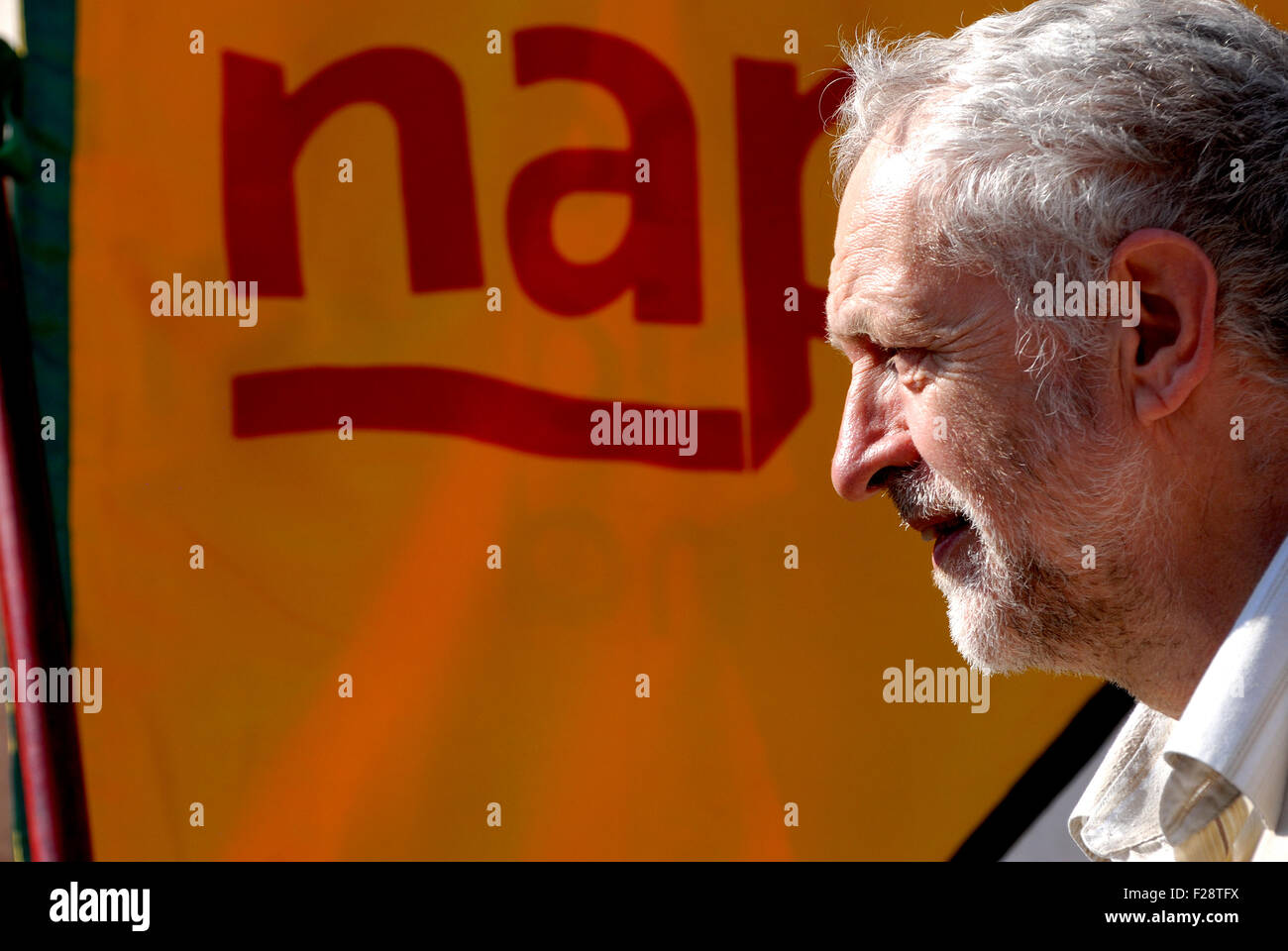 Jeremy Corbyn MP (Labour member for Islington North) at a protest against Cuts in legal Aid, 1st April 2014 Stock Photo