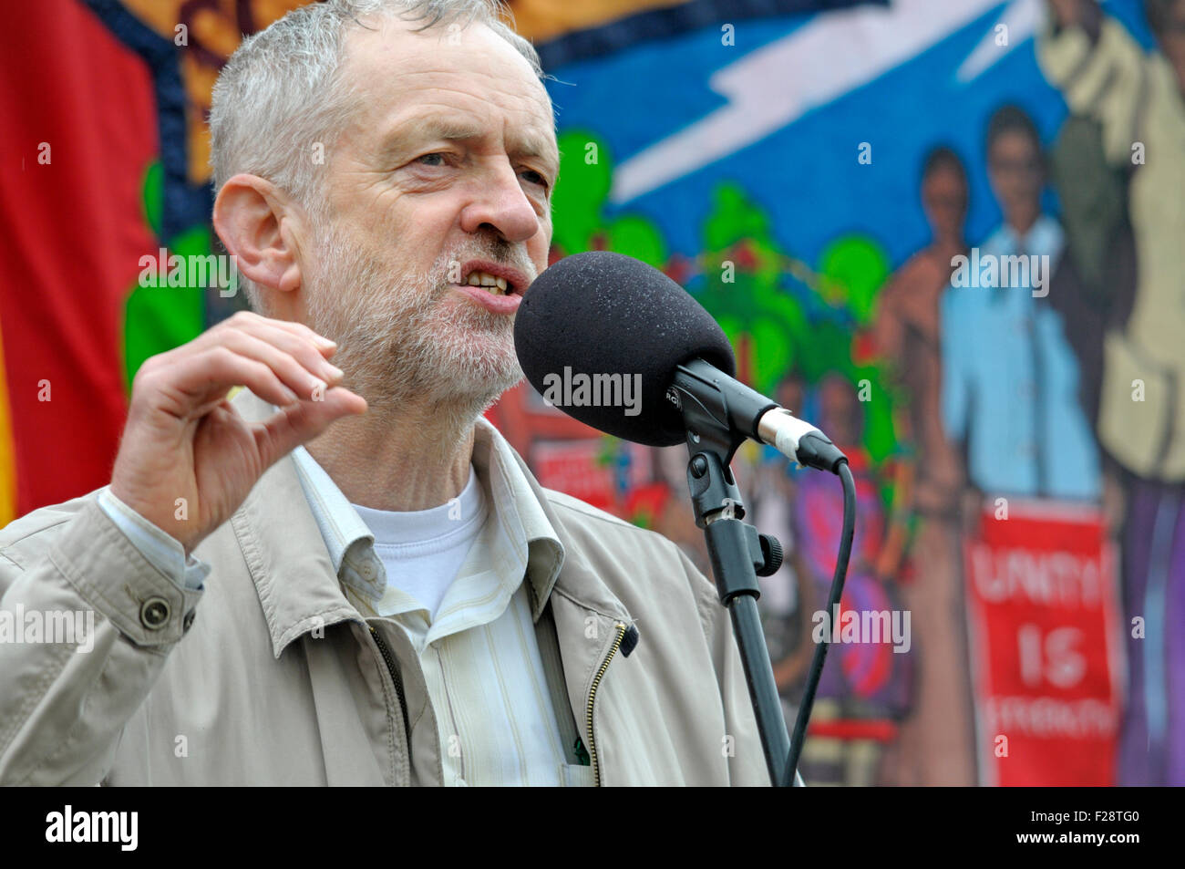 Jeremy Corbyn MP (Labour member for Islington North, now Labour Leader) at the May Day rally in Trafalgar Square, London, 2014 Stock Photo