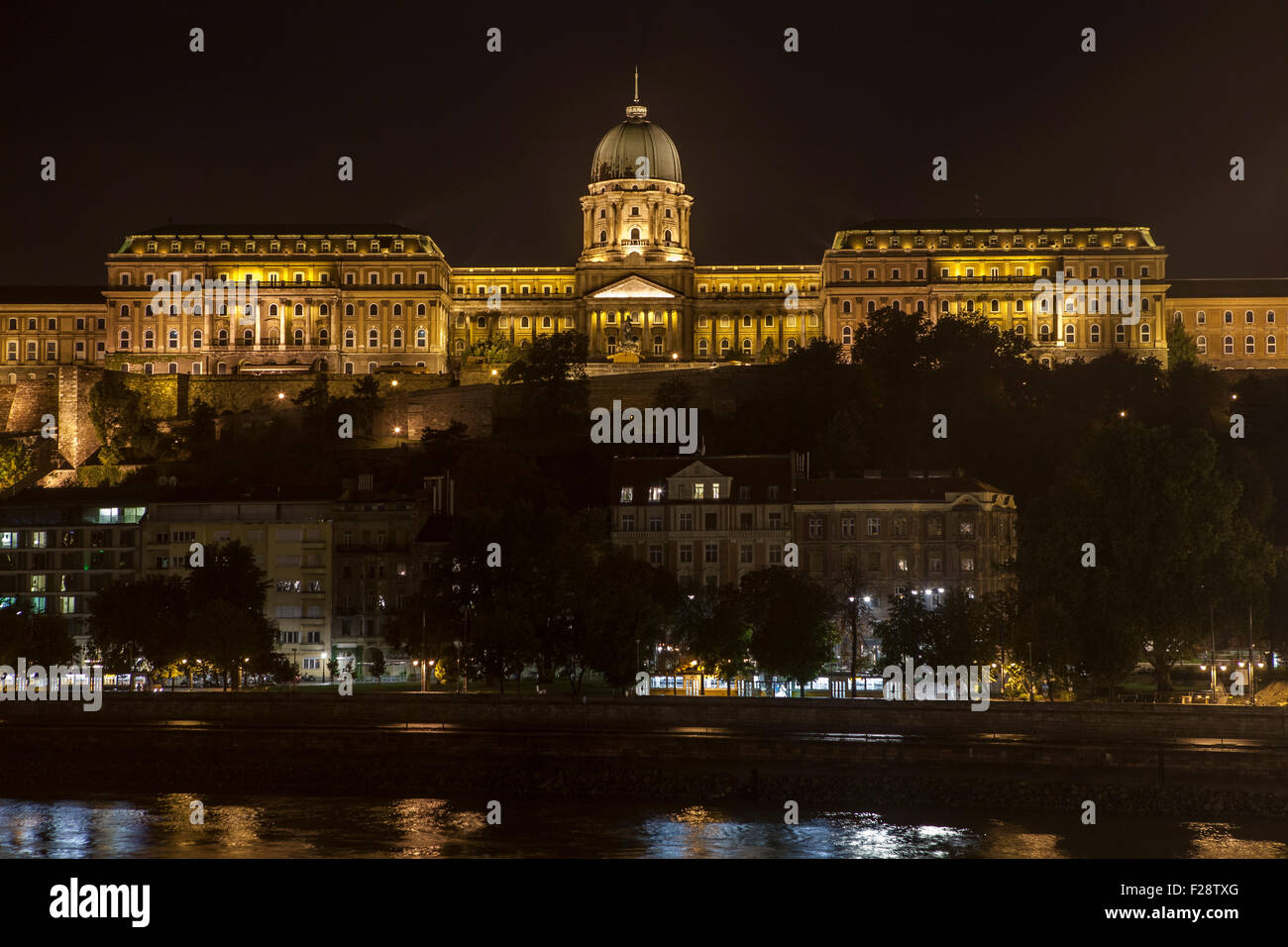 The beautiful Buda Castle and the River Danube at night in Budapest, Hungary. Stock Photo