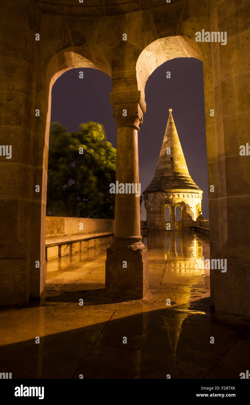 A view from inside one of the towers in the Fisherman’s Bastion in Budapest, Hungary. Stock Photo