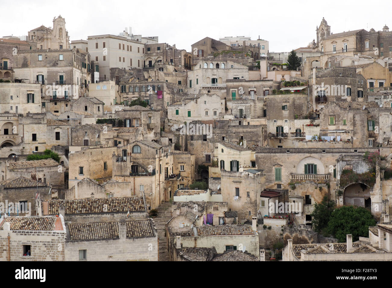 Panoramic view of Sasso Barisano,, Matera. Stock Photo