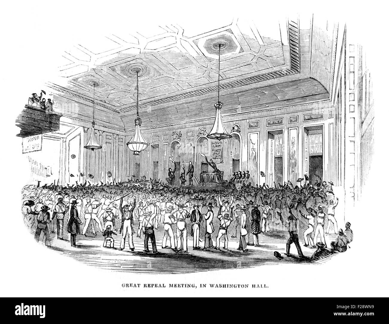 Great Repeal Meeting in Washington Hall June 1844, Illustrated London News July 1844; Black and White Illustration; Stock Photo