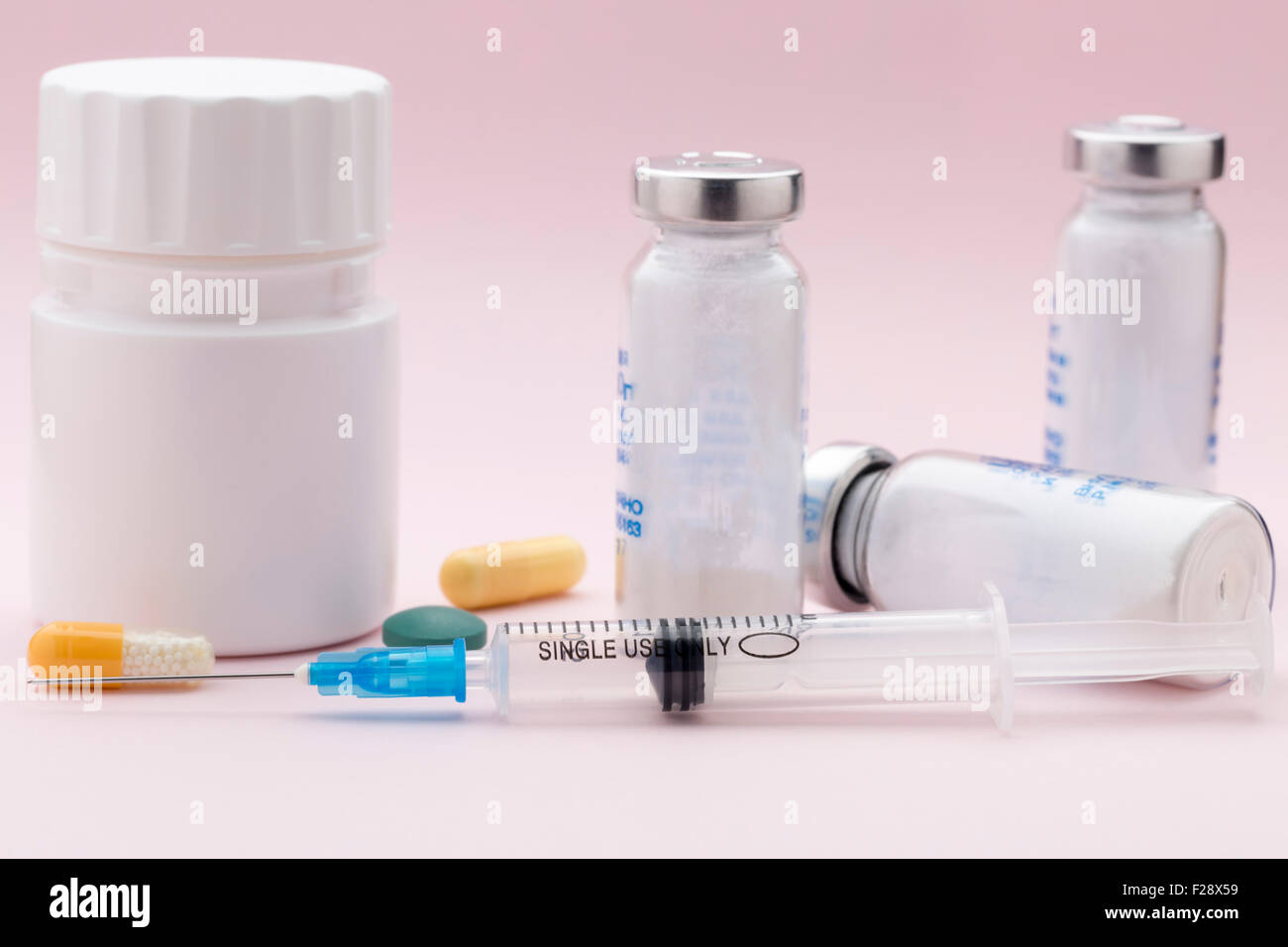 Pill Injection Name The set of colorful medicine pills and injection syringe Stock Photo ...
