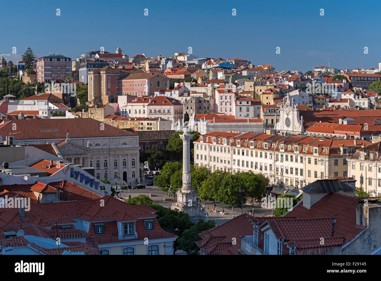 Aerial view to Rossio square Baixa Lisbon Portugal Stock Photo