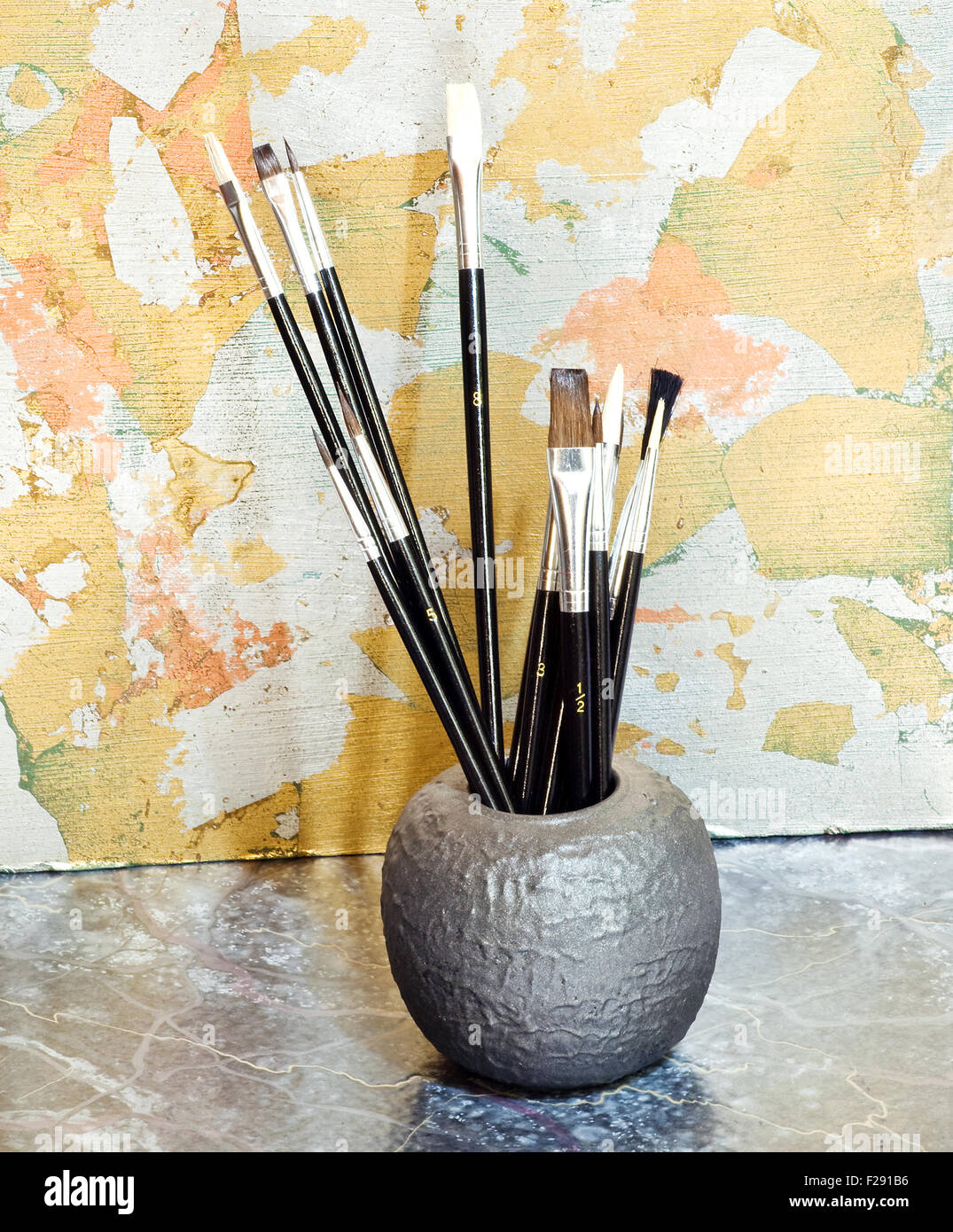 Various new Paintbrushes in a cup Stock Photo Alamy