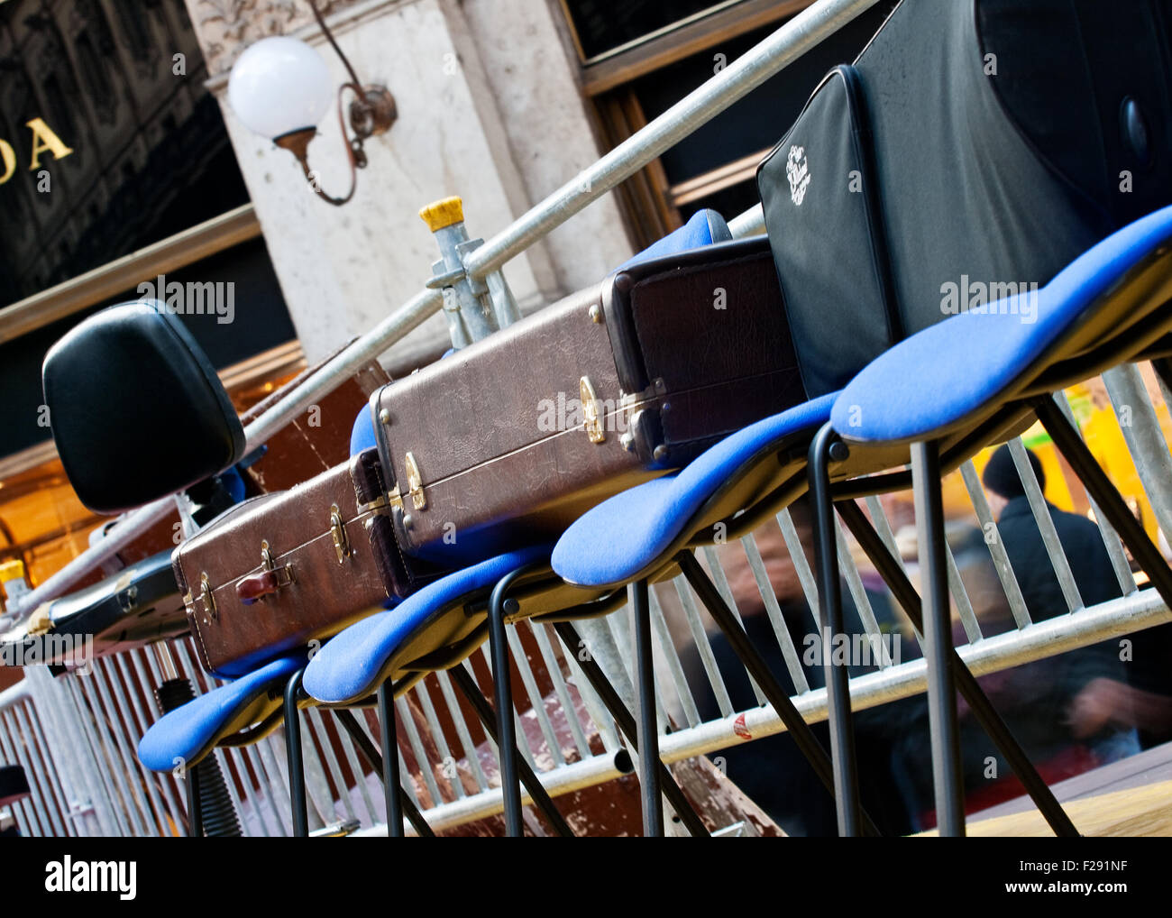Chairs for musicians in concert Stock Photo Alamy