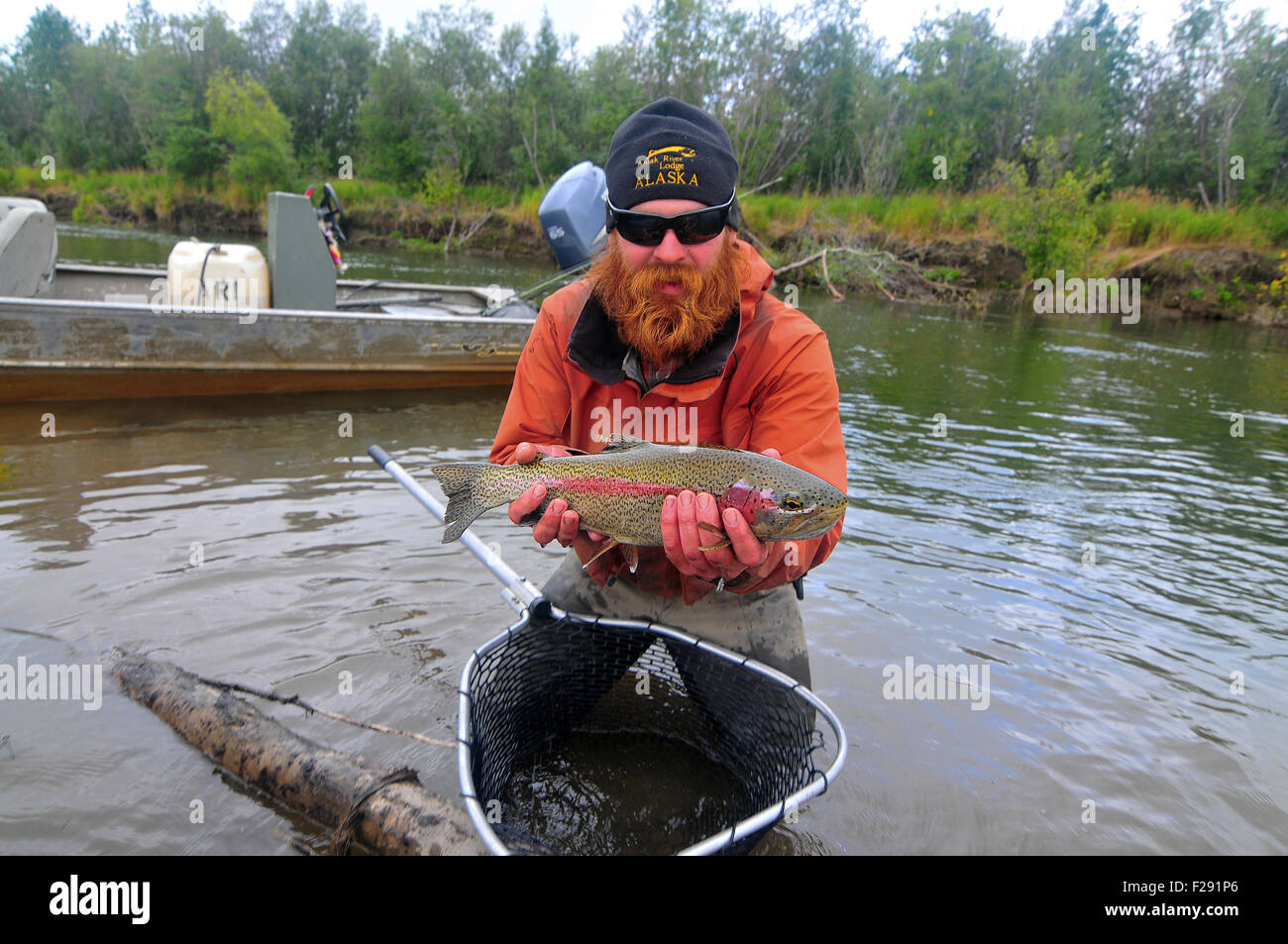 Alaska's Aniak River and its braids offer great fly fishing for rainbow trout in remote, beautiful waters. Stock Photo