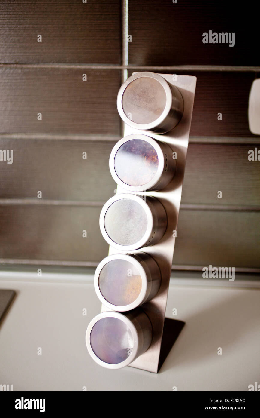 Little Jars for spices in a kitchen Stock Photo Alamy