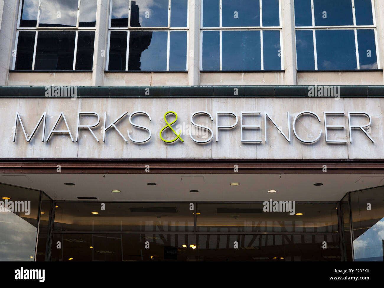 YORK, UK - AUGUST 25TH 2015: The sign for a Marks and Spencer retail store in York city centre, on 25th August 2015. Stock Photo