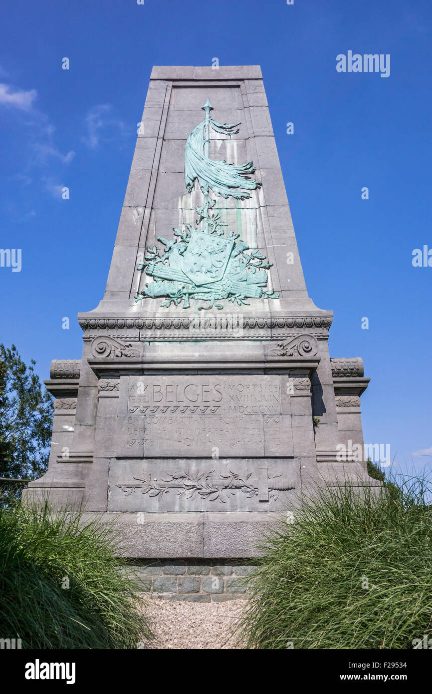 Monument for the Belgian soldiers on the 1815 Waterloo battlefield where British and allied forces faced Napoleon in Belgium Stock Photo