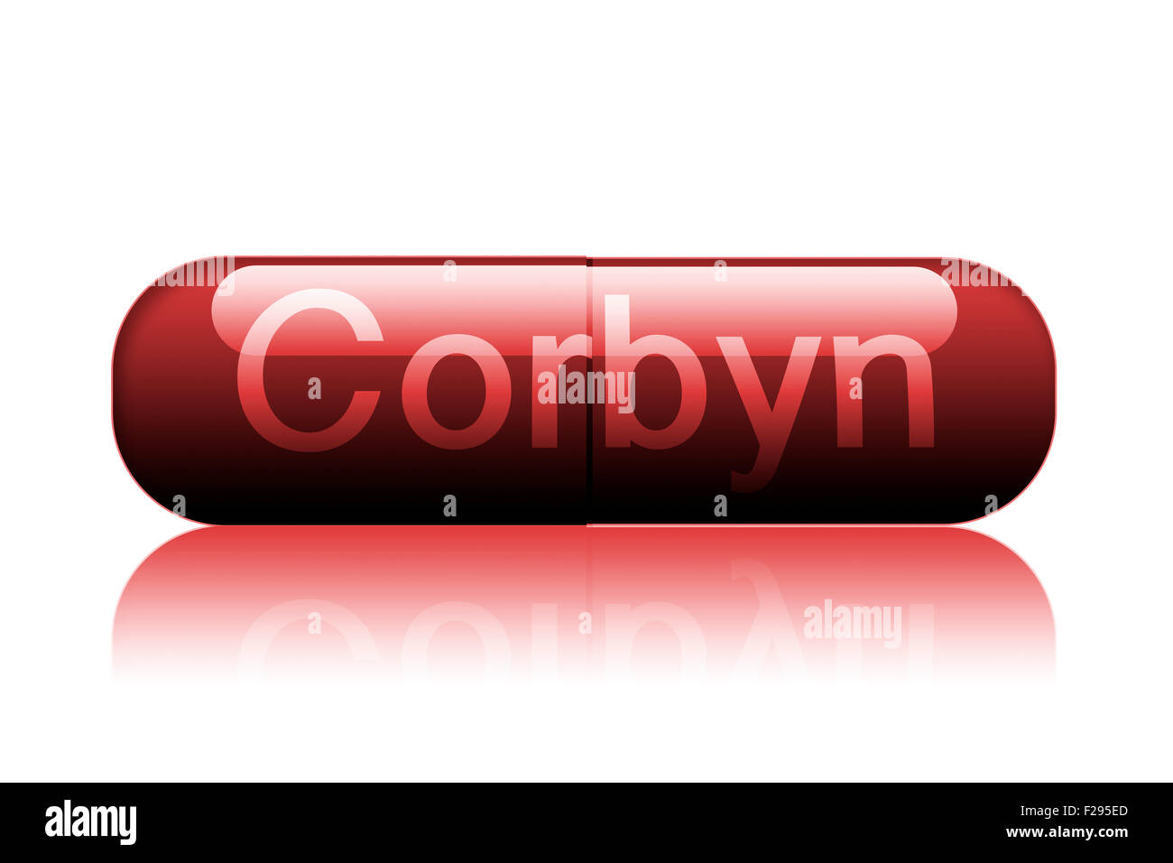 Red pill or capsule with the word Corbyn Stock Photo