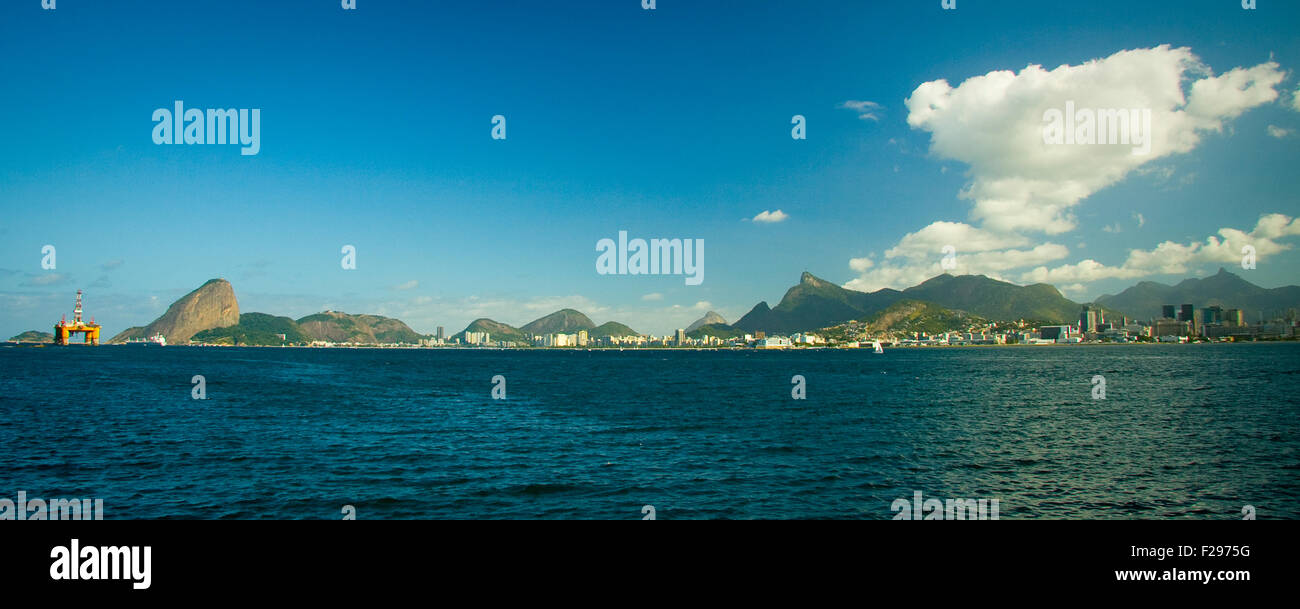 Rio de Janeiro landscape as seen from the Guanabara Bay showing the ...