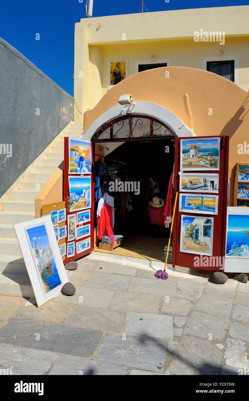A Tourist gift Shop in the village of Oia Santorini Greece Stock Photo