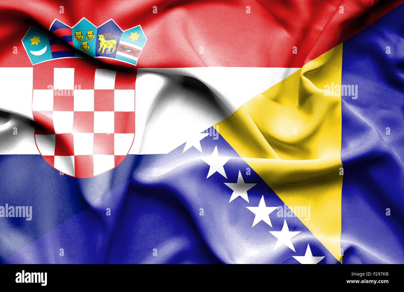 Waving flag of Bosnia and Herzegovina and Croatia Stock Photo