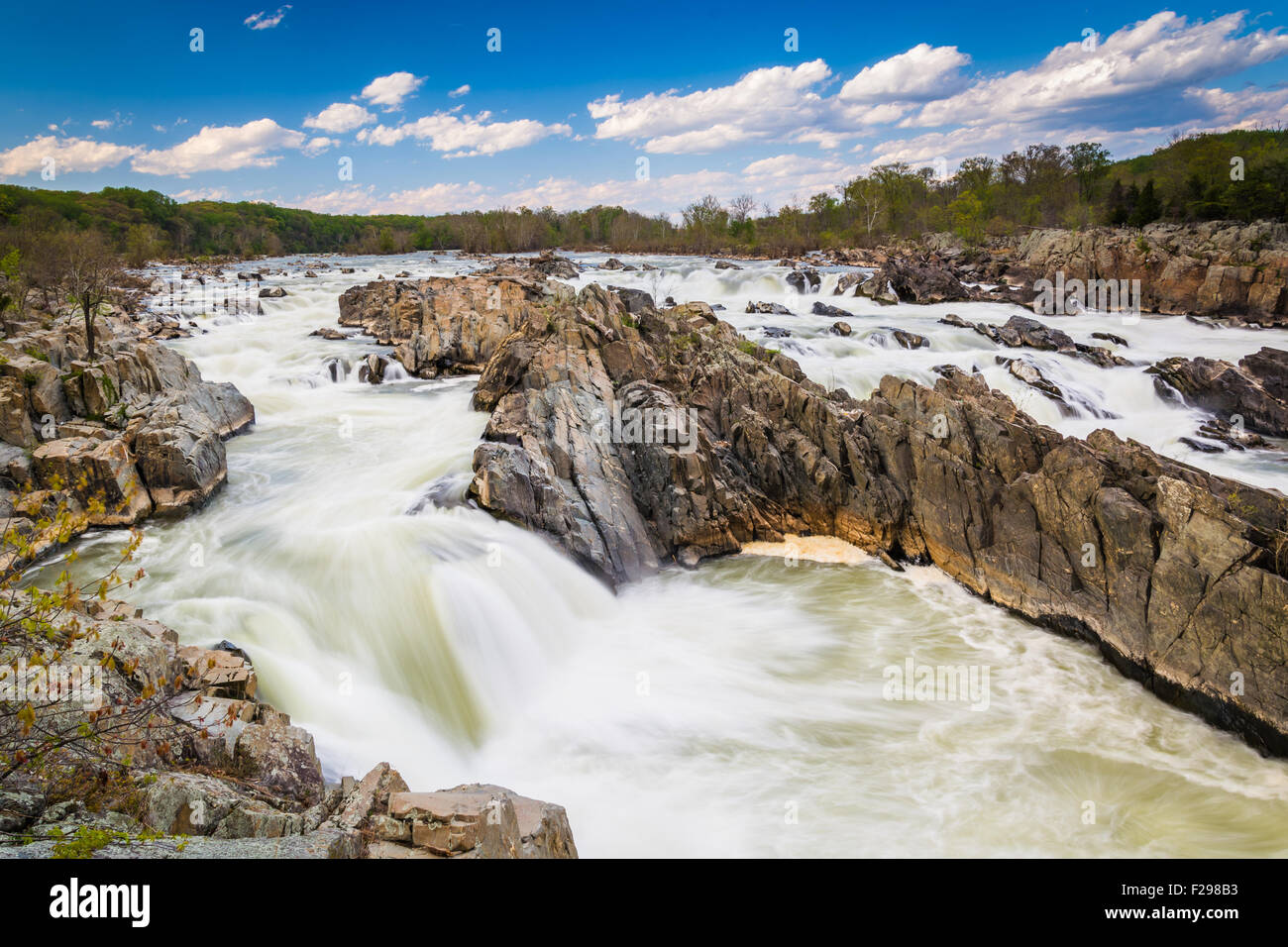 Rapids in the Potomac River at Great Falls Park, Virginia. Stock Photo