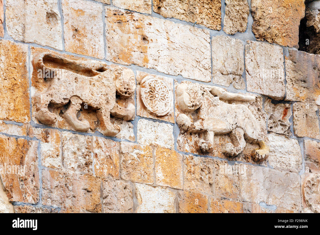 Lions at Wall above Jerusalem Gate Stock Photo