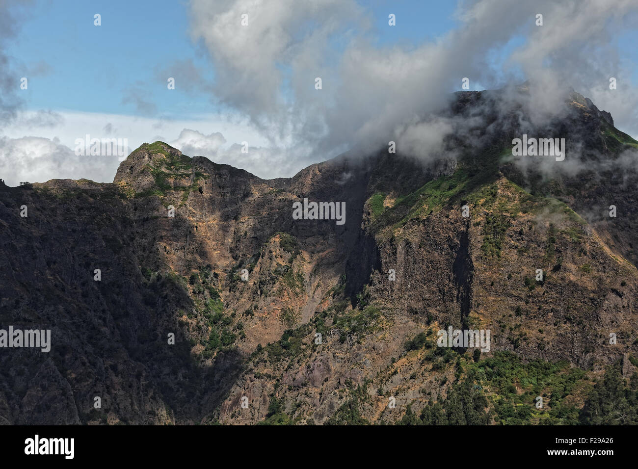 A mountain view from the viewpoint at Eira do Serrado, Madeira, Portugal Stock Photo