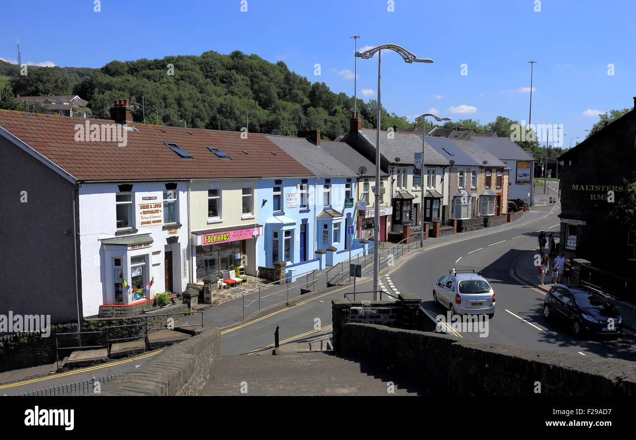 Row of terraced houses from the Old Bridge in Pontypridd, Pontypridd, South Wales, UK Stock Photo
