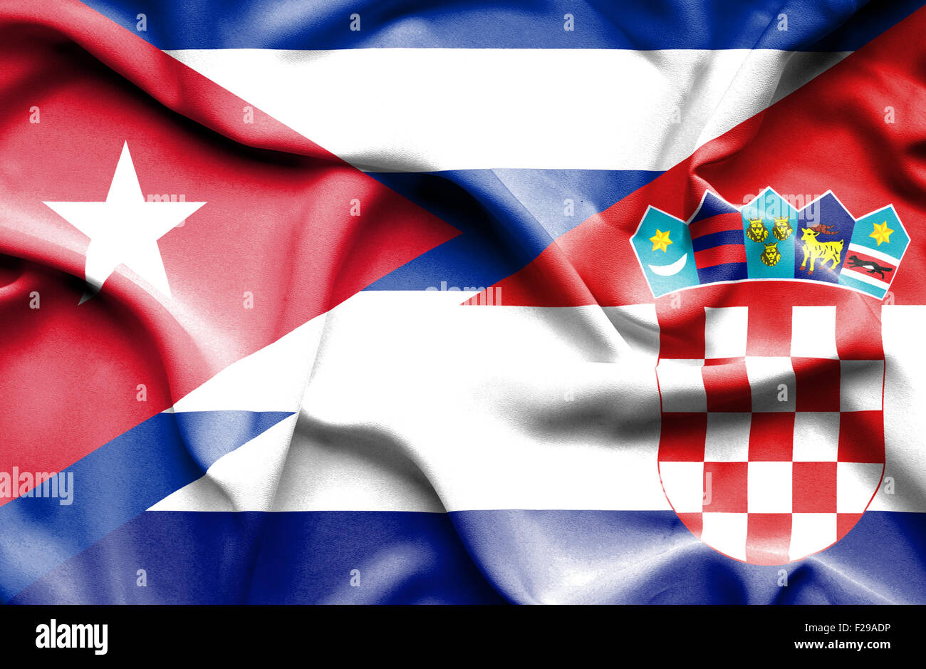 Waving flag of Croatia and Cuba Stock Photo
