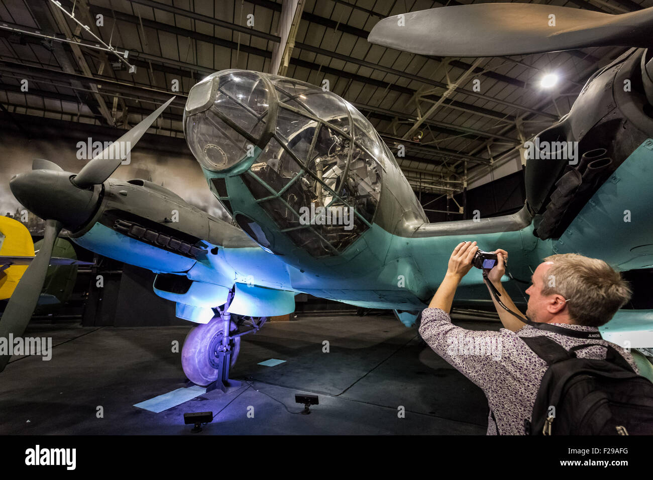 London, UK. 14th September, 2015. Heinkel He111-H. The RAF Museum ‘Our Finest Hour’ aircraft display evening in commemoration of the 75th anniversary of the Battle of Britain Credit:  Guy Corbishley/Alamy Live News Stock Photo