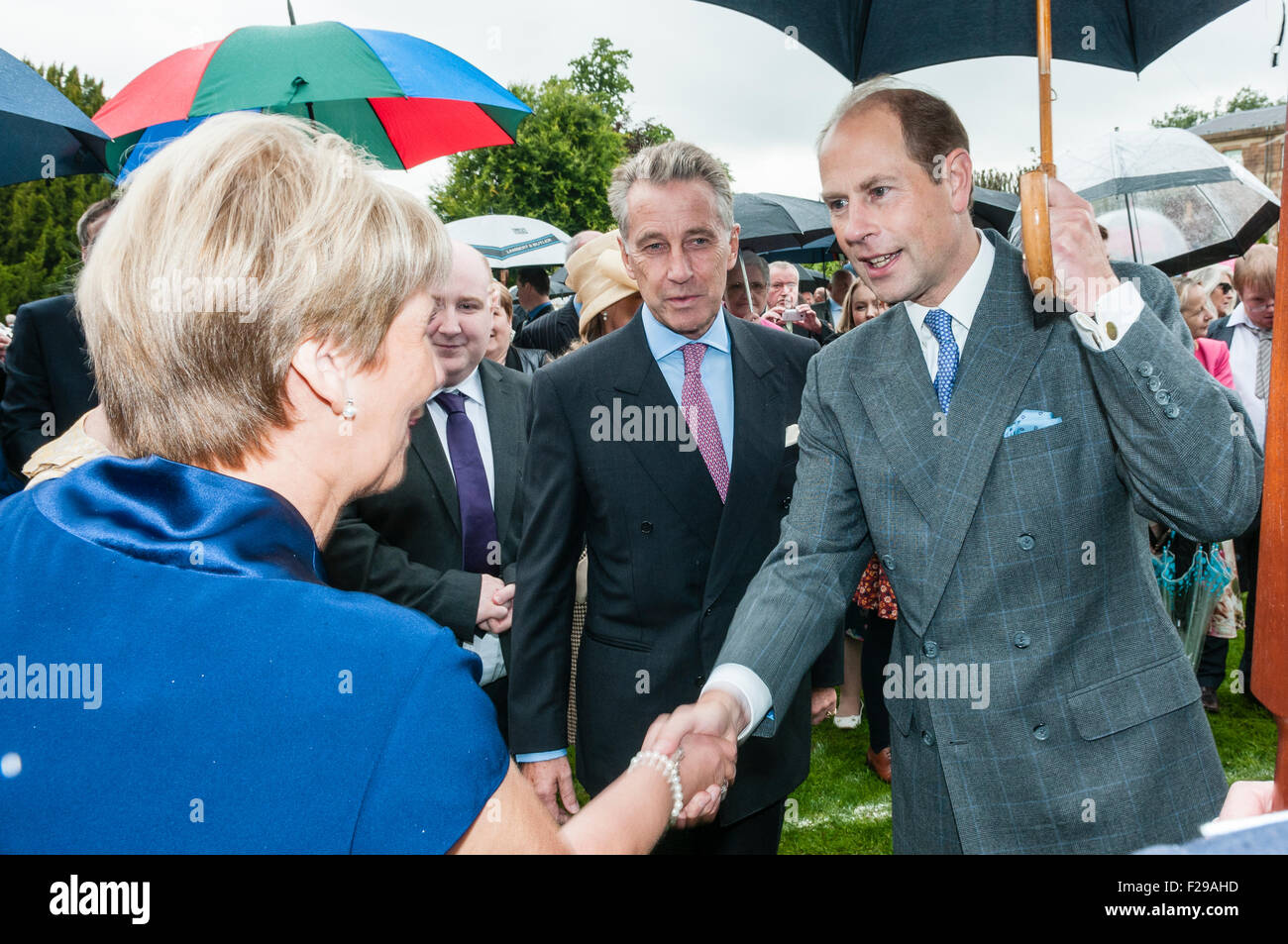 Hillsborough, Northern Ireland. 14 Sep 2015. Prince Edward, the Earl of Wessex, talks to guests at the annual Hillsborough Garden Party. Credit:  Stephen Barnes/Alamy Live News Stock Photo